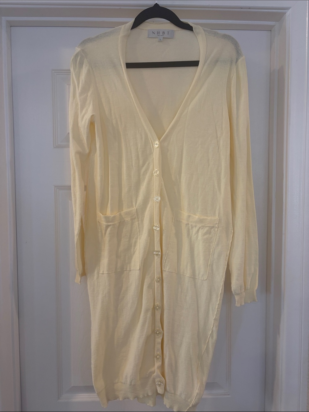 NHBT Cream Long-Sleeve Button-Front Knit Dress